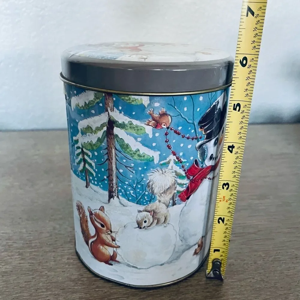Vintage Christmas Winter Metal Kitchen Canister Jar